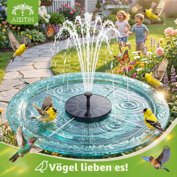 AISITIN Solar Springbrunnen für Aussen Verbesserter, Solarbrunnen für Draussen mit 6 Sprüh Effekten,
