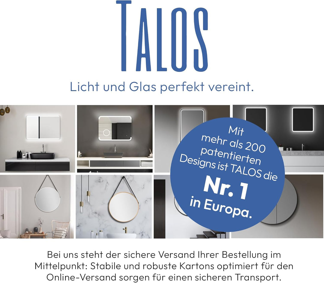 Talos Black Moon LED Badspiegel 120x70 cm - Badezimmerspiegel mit austauschabrer Beleuchtung - feuch