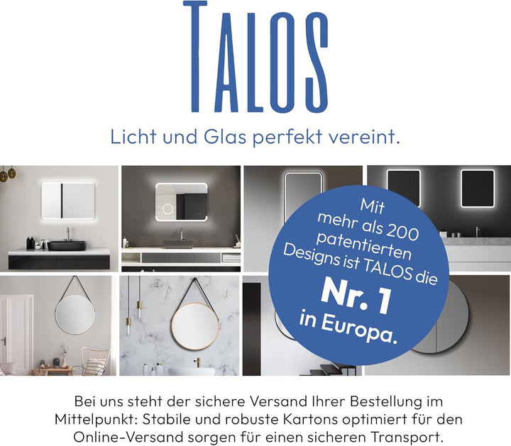 Talos Black Moon LED Badspiegel 120x70 cm - Badezimmerspiegel mit austauschabrer Beleuchtung - feuch