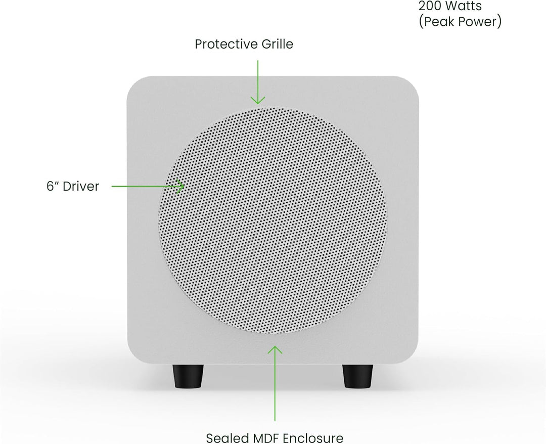 Kanto SUB6 Sealed Powered Subwoofer | 200W Peak Power | 6” Woofer | Quick & Accurate Bass | Ultra-co