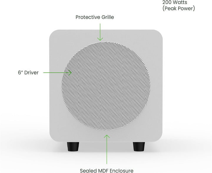 Kanto SUB6 Sealed Powered Subwoofer | 200W Peak Power | 6” Woofer | Quick & Accurate Bass | Ultra-co