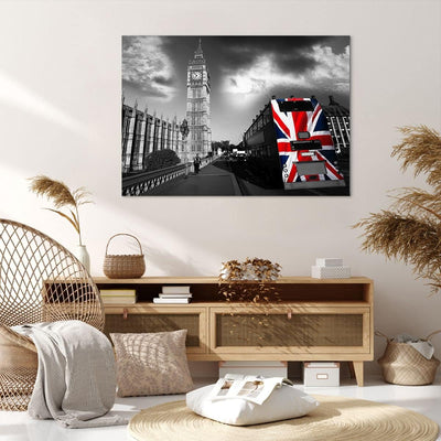 Bilder auf Leinwand 100x70cm Leinwandbild Bus London Big Ben Gebäude Gross Wanddeko Bild Schlafzimme