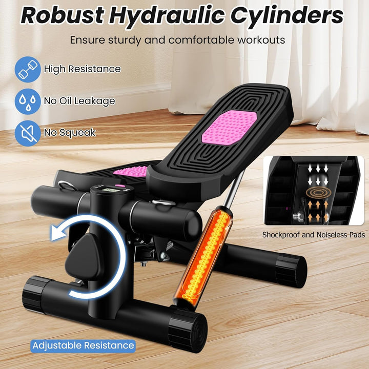 KOMFOTTEU Mini Stepper tragbar, Swing Stepper höhenverstellbar mit Widerstandsbändern, LCD-Bildschir