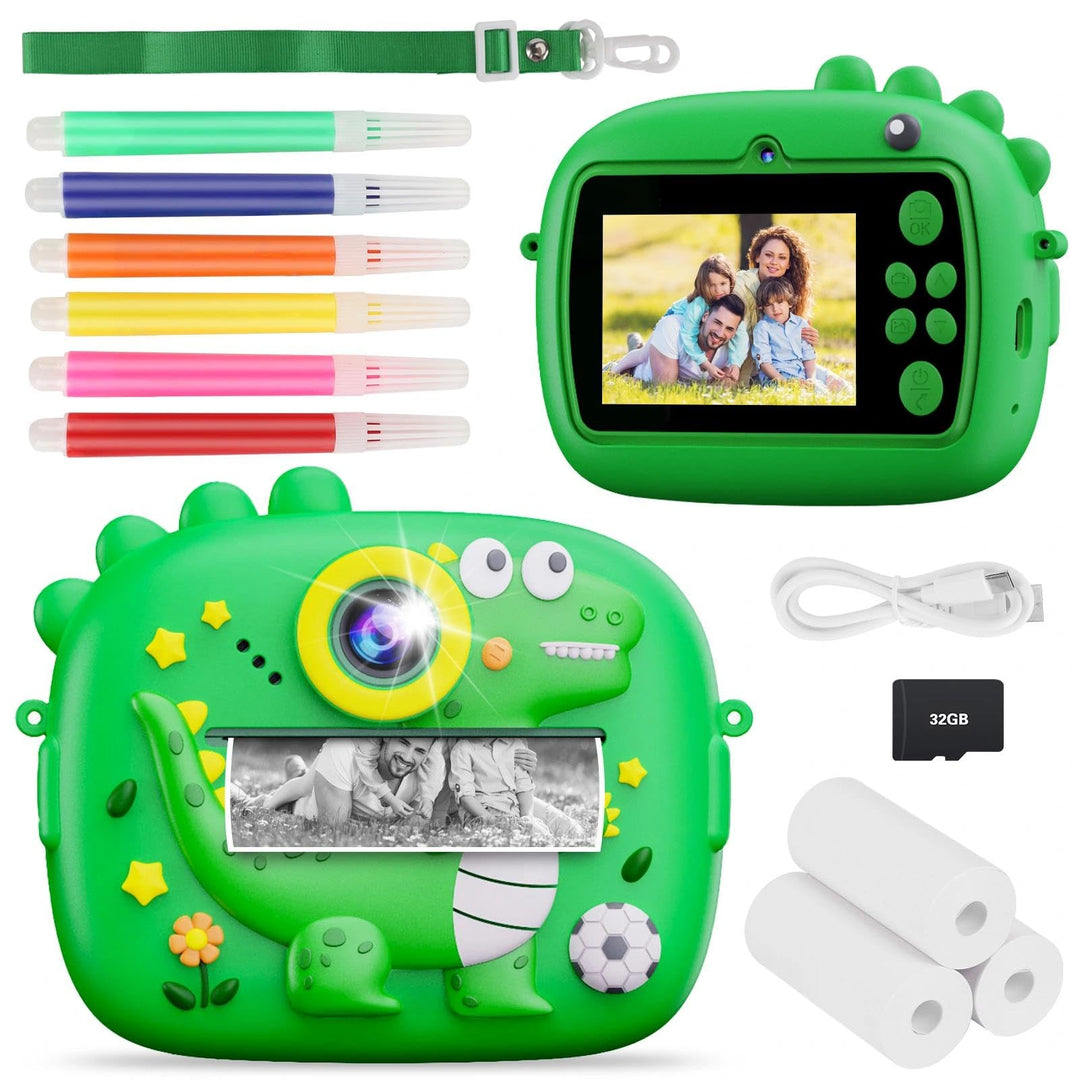 Kinderkamera Sofortbildkamera, 2,4 Zoll Dinosaurier Sofortbildkamera Kinder Sofortdruck mit 32G Kart