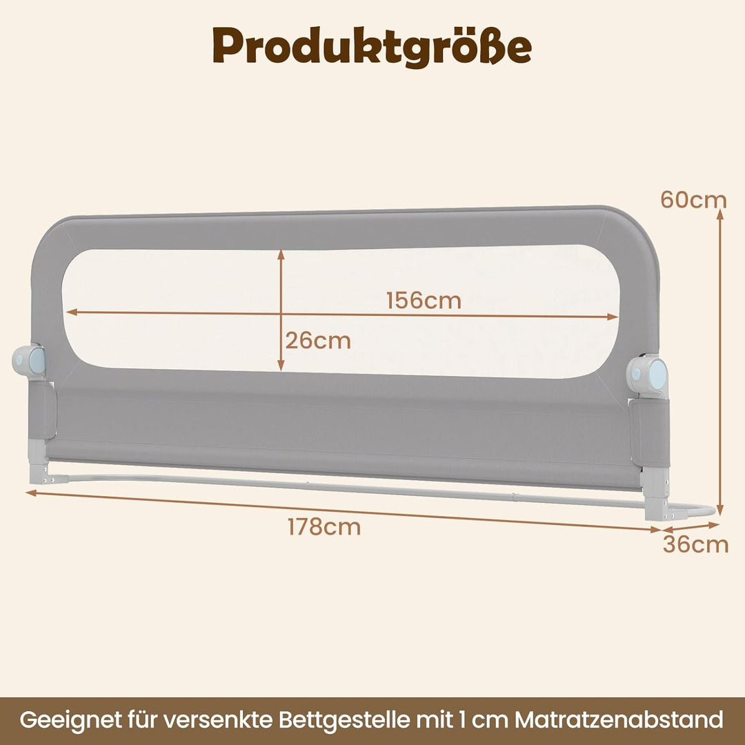 COSTWAY Bettgitter klappbar, 180 x 60 cm Bettschutzgitter mit abnehmbarem Oxford-Bezug, U-förmigem G