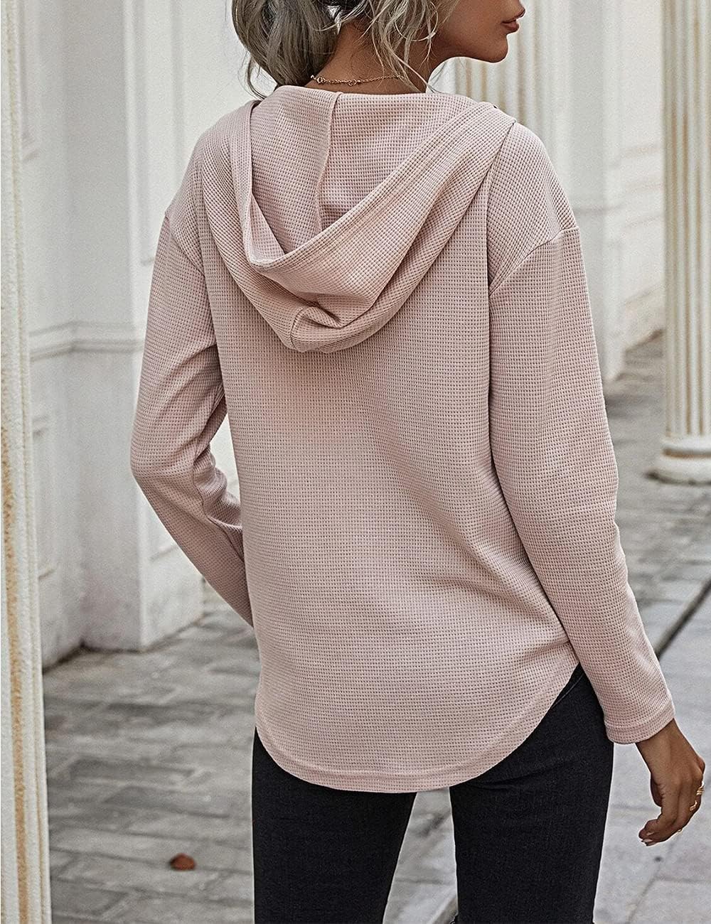 Cuptacc Pullover Damen Hoodie Langarm V Ausschnitt Pullover Sweatshirt Kapuzenpullover Einfarbig Dra