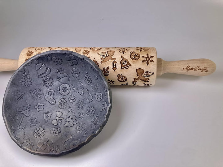 WEIHNACHTSGESCHENKE Nudelholz mit Muster Weihnachten Backen - Teigroller Holz für DIY Weihnachten Pl