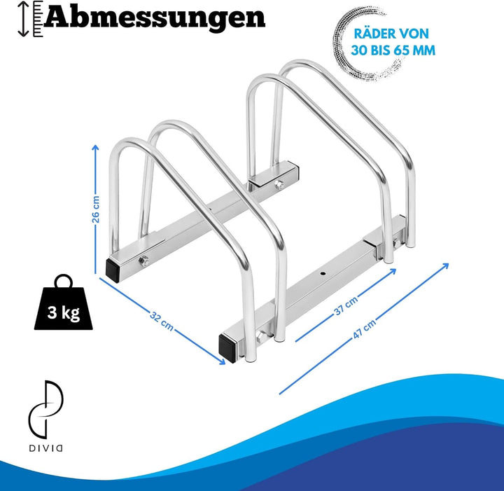 DIVID® Fahrradständer für Fahrräder, Mehrfachständer, 37cm Abstand zwischen den Rädern,Boden oder Wa