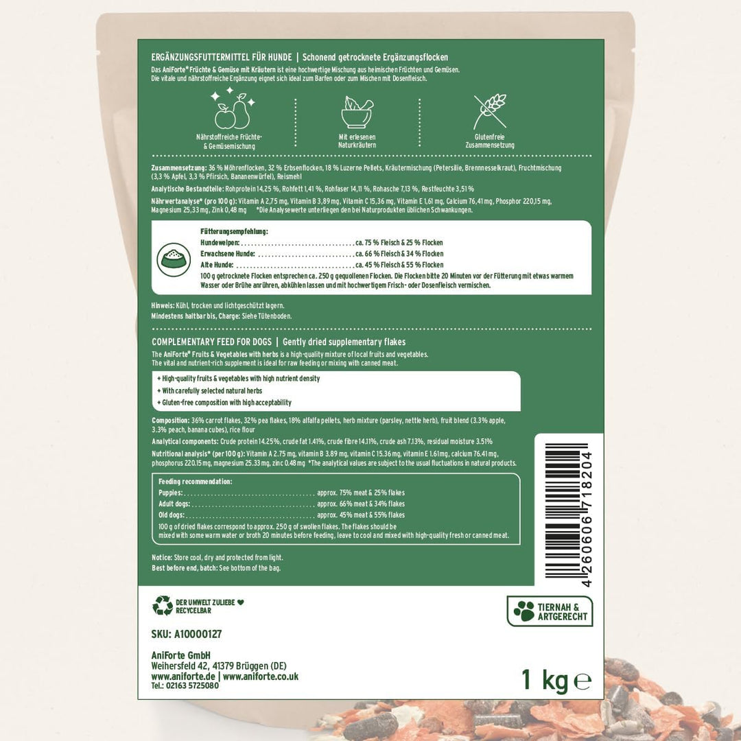 AniForte Barf Zusatz für Hunde Früchte und Gemüse mit Kräutern 1kg - Naturprodukt, Barf Ergänzungsfu