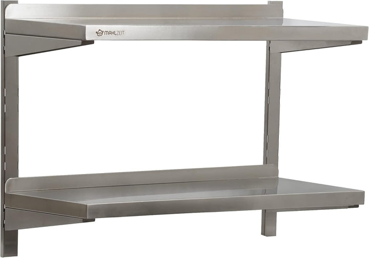 Mahlzeit Edelstahl Wandregal | Küchenregal Hängeregal Wandregal Wandbord Regal (80 x 35 cm - 2 Ablag