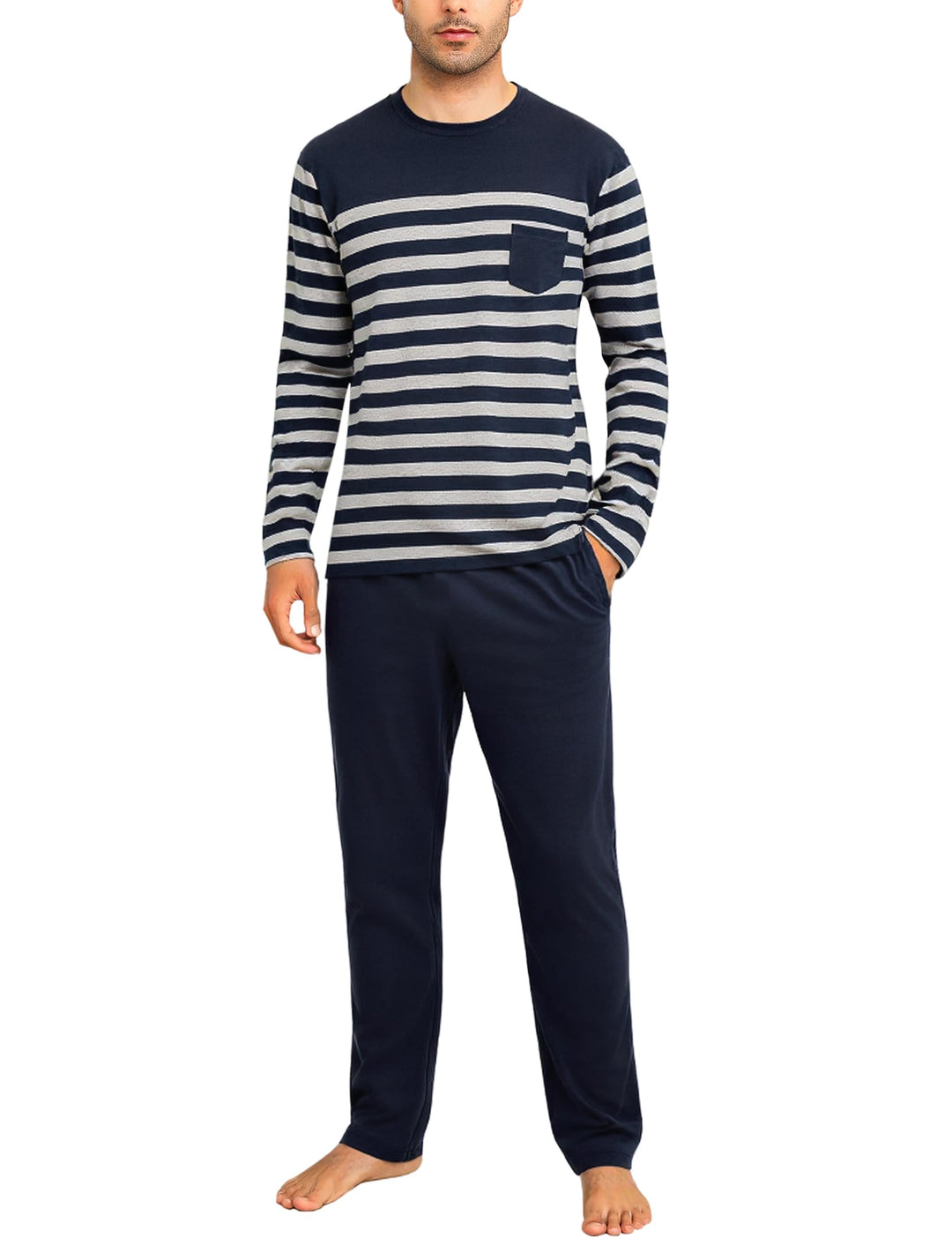 Irdcomps Schlafanzug Herren Pyjama Lang Winter Baumwolle Nachtwäsche Set Langarm Männer Schlafanzüge