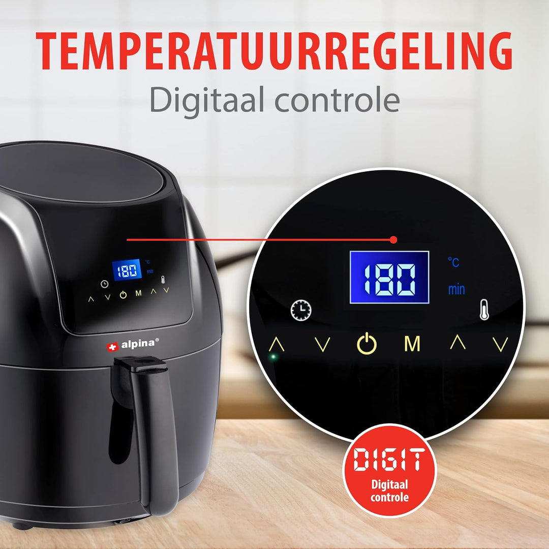 alpina Heissluftfritteuse - 5 Liter - 230V - Airfryer - Digitaler Touchscreen - Huhn, Gemüse, Brot,