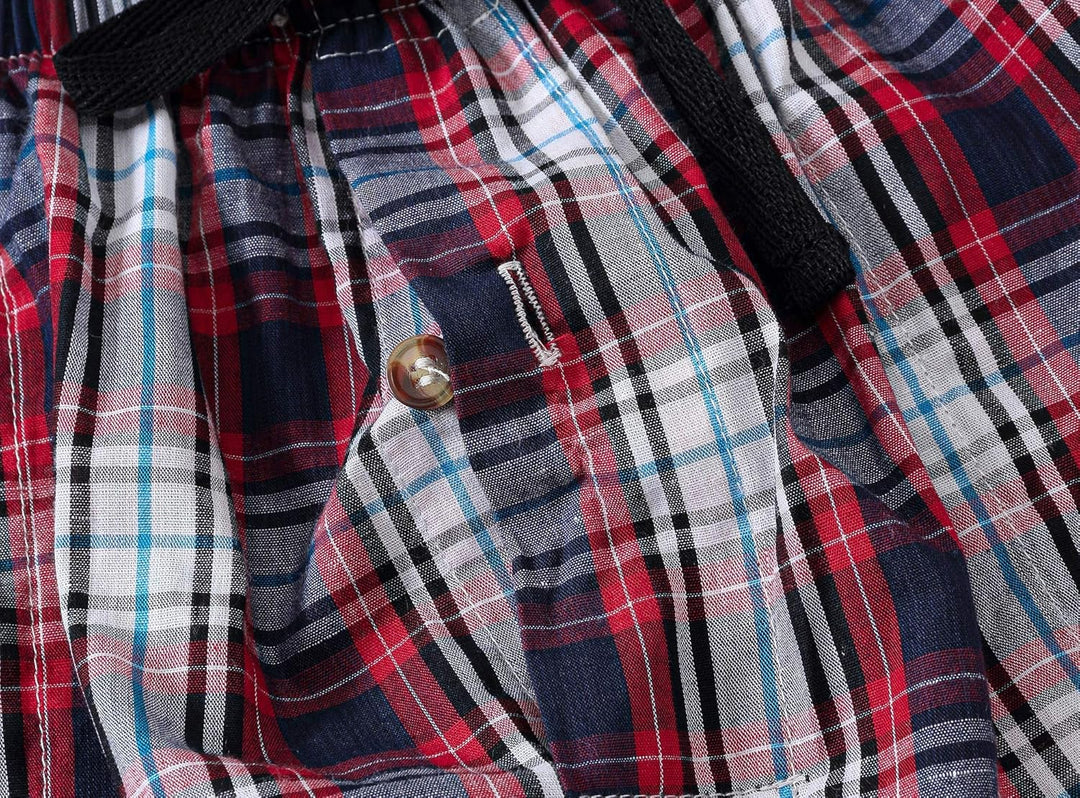MoFiz Herren Kurze Pyjamahose Baumwolle Schlafshorts Karierte Schlafanzughose Freizeithose Karo Loun