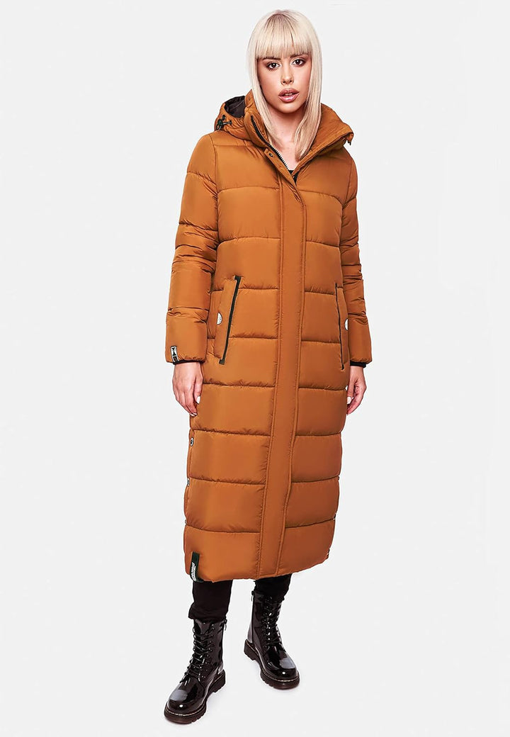 Navahoo Damen Wintermantel Warmer Steppmantel lang mit Abnehmbarer Kapuze Isalie XS-XXL XS Rusty Cin