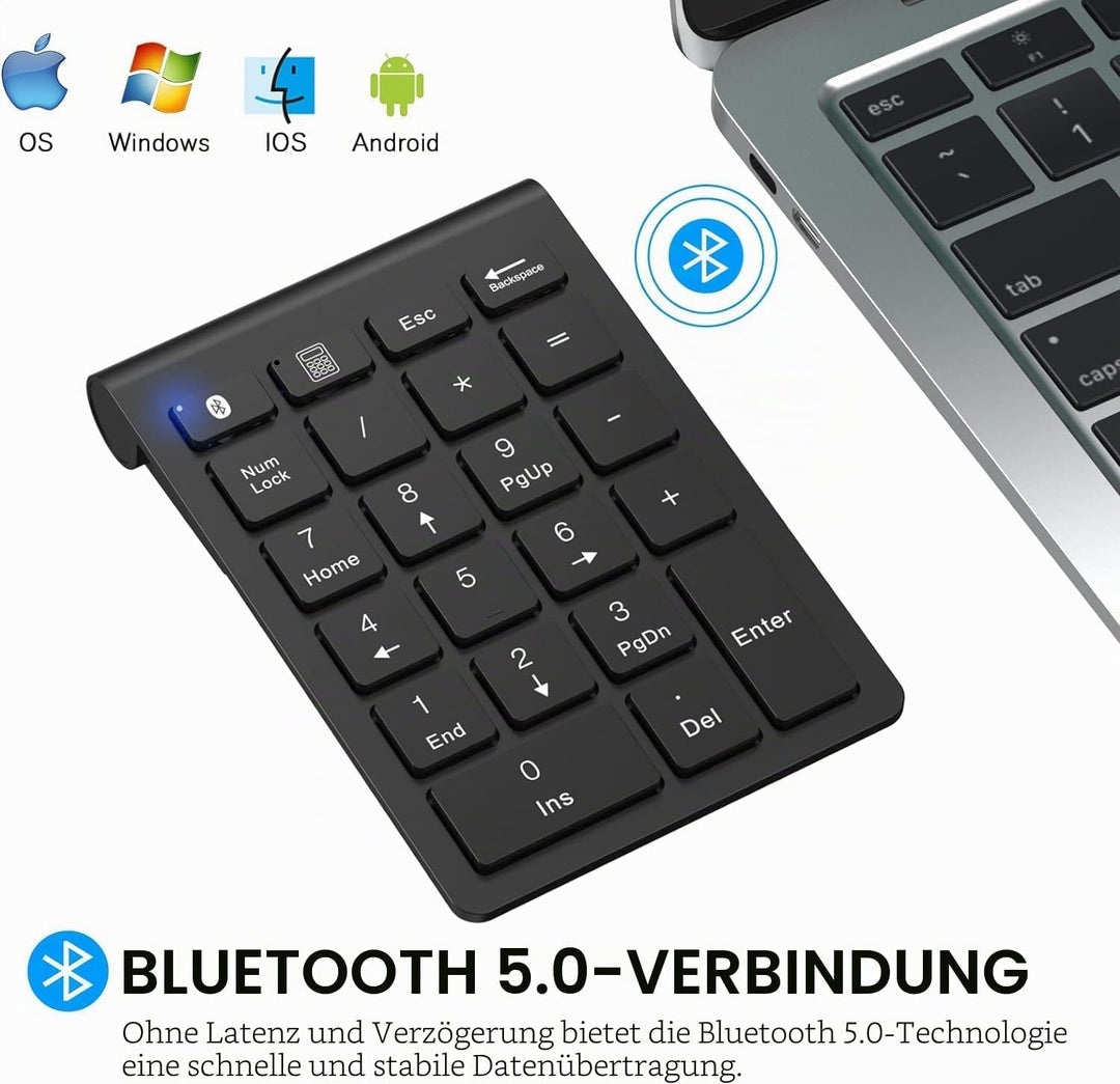 cimetech Bluetooth Numpad- kabellos ziffernblock mit 22 Tasten -10 Multifunktionstasten Multimedia-K