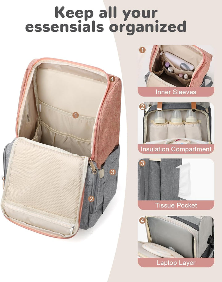 Wickeltasche Rucksack, Grosser Lässig Wickelrucksack mit Wickelunterlage und Isolierten Fächern, Was