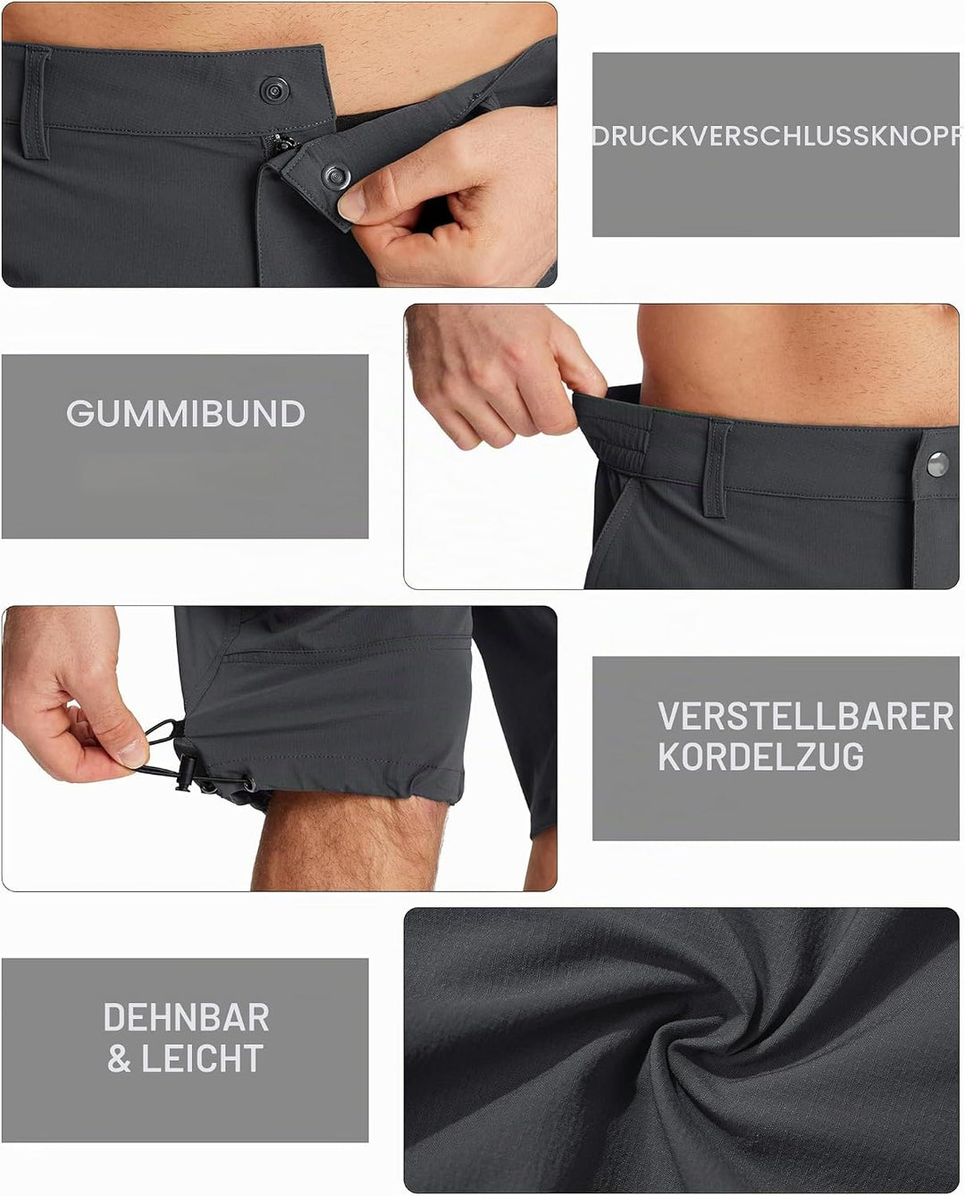 MAGCOMSEN Herren 3/4 Hose Schnelltrocknend Outdoor Shorts mit 7 Taschen Leicht Sommer Caprihose Atmu