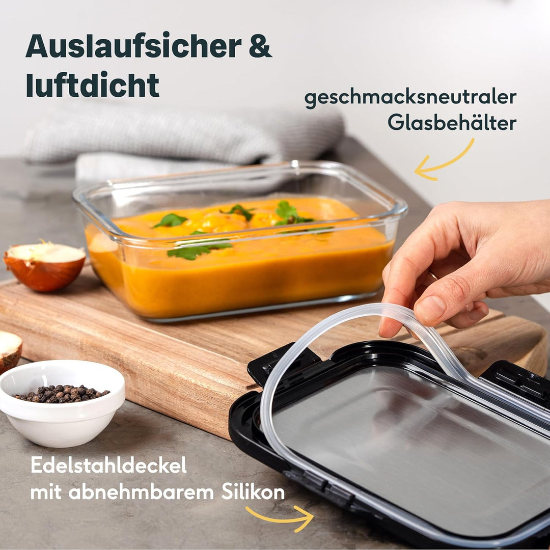SILBERTHAL Frischhaltedose Glas 1L- mit Edelstahl Deckel - Luftdicht - Auch als Set erhältlich