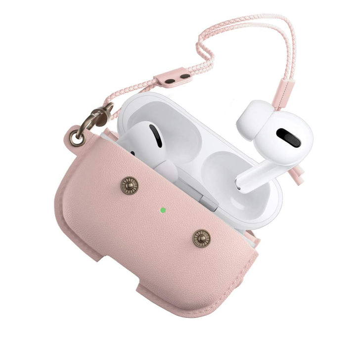 Woodcessories - AirPods Pro Leder Hülle mit Halskette, AirCase (Rose Nude) AirPods Pro rose, AirPods