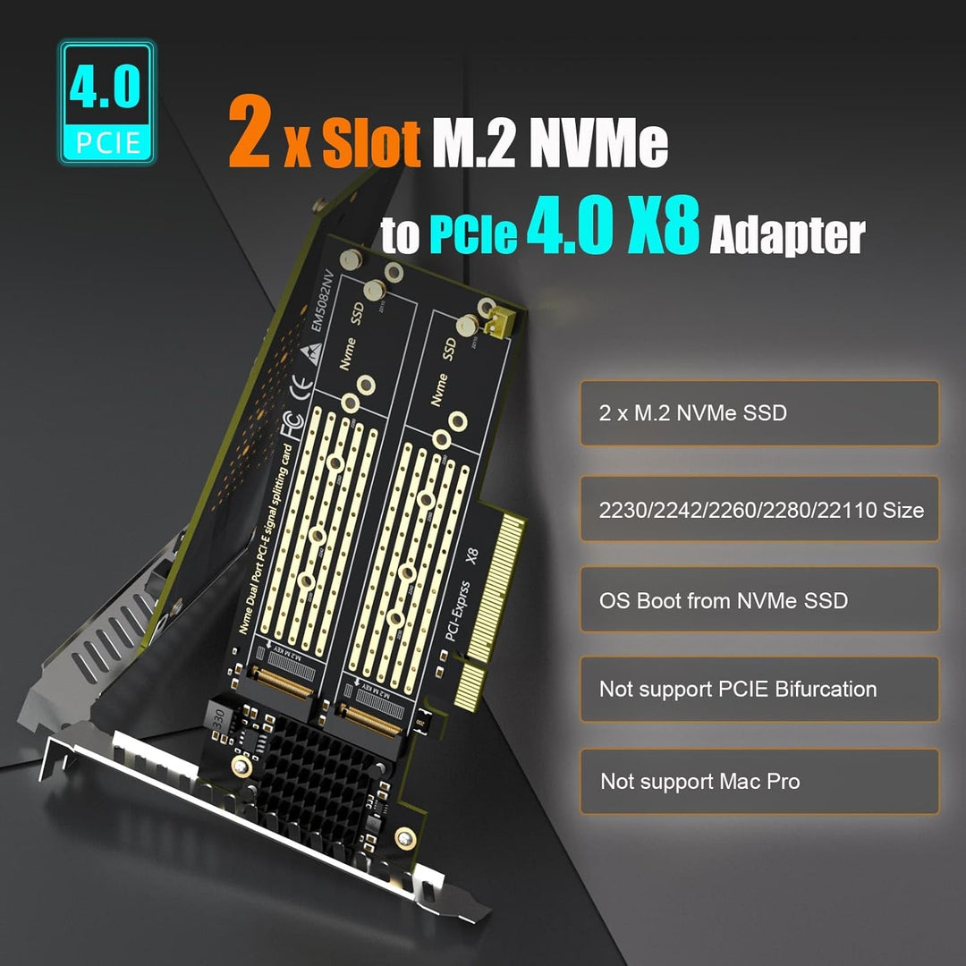 GLOTRENDS PA21 Dual M.2 NVMe zu PCIe 4.0 X8 Adapter ohne PCIe-Verzweigung, Einrichtung von Soft M.2