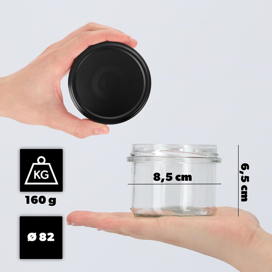 KADAX 20er Set Marmeladengläser 235ml TO82 Schwarz matt, Einmachgläser Vorratsgläser Mason Jar mit S
