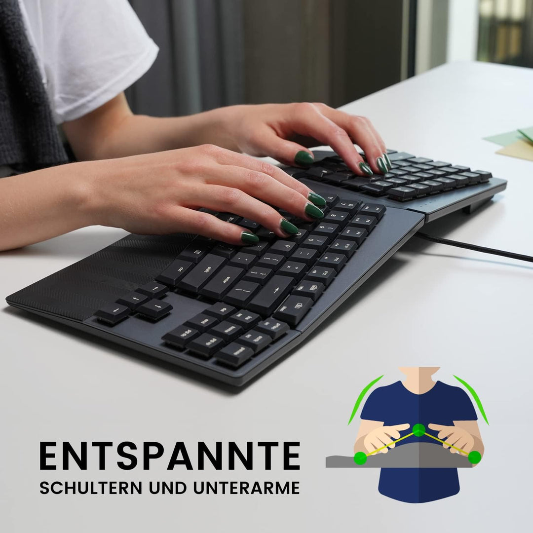 Perixx PERIBOARD-335BR DE, Kabelgebundene ergonomische mechanische Tastatur – Low-Profile Brown Clic