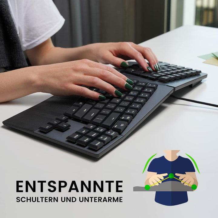 Perixx PERIBOARD-335BR DE, Kabelgebundene ergonomische mechanische Tastatur – Low-Profile Brown Clic