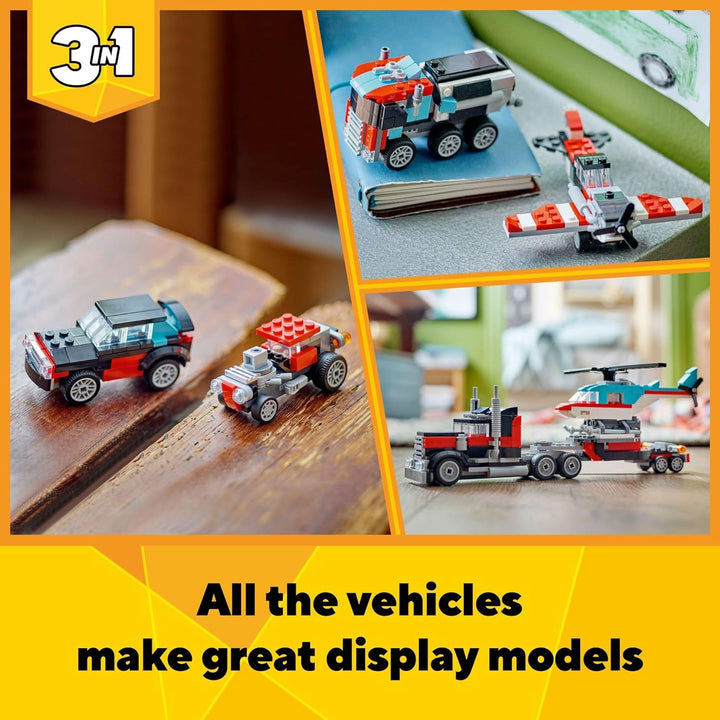LEGO Creator 31146 3 in 1 Pritschenwagen mit Hubschrauber-Spielzeug, verwandelt sich vom Pritschenwa