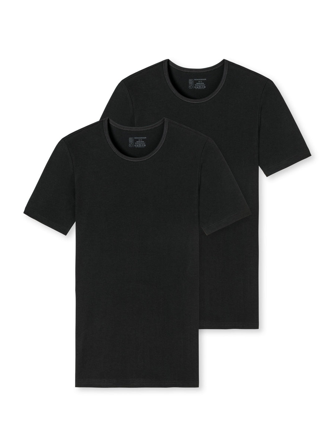 Schiesser Herren 2 PACK Unterhemd Rundhals mit Arm Bio Baumwolle - 95/5 Organic M Schwarz_174997, M