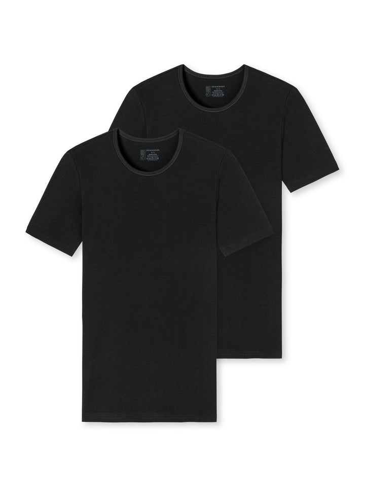 Schiesser Herren 2 PACK Unterhemd Rundhals mit Arm Bio Baumwolle - 95/5 Organic M Schwarz_174997, M