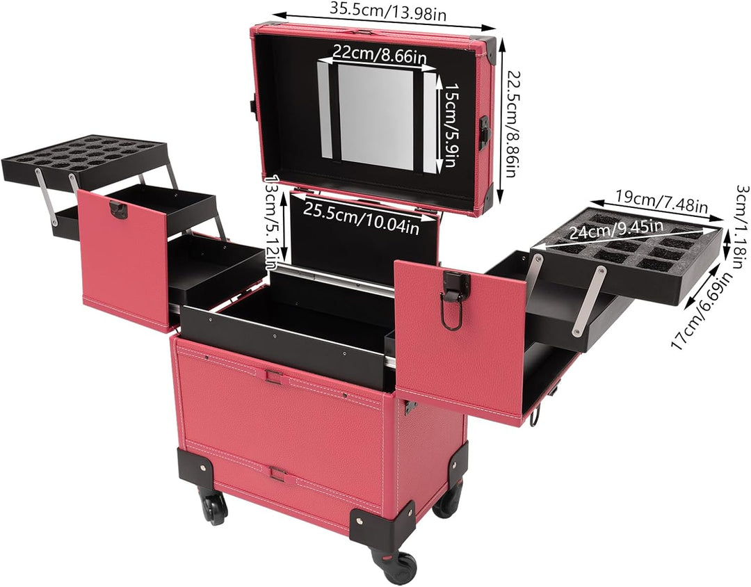 Kosmetikkoffer Trolley, Kosmetikkoffer Schminkkoffer mit 4 Rollen, Abschliessbar Friseurkoffer Rollk