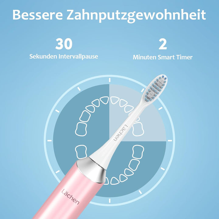 Lächen Elektrische Zahnbürste, 5 Modi Elektrische Schallzahnbürste mit Reise-Etui 4 Aufsteckbürsten,