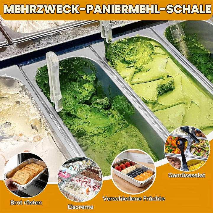 IIRC Panierschalen Set 3-Teilig, 32,5 x 17,5 x 6,5 cm Edelstahl Schale, Panierset für Gebratenes, Fi