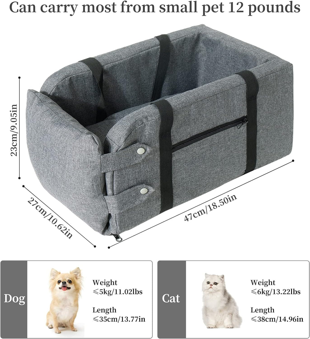 Litthing Autositz für Hunde, Konsolensitzerhöhung für Haustiere mit festem Klettverschluss und verst