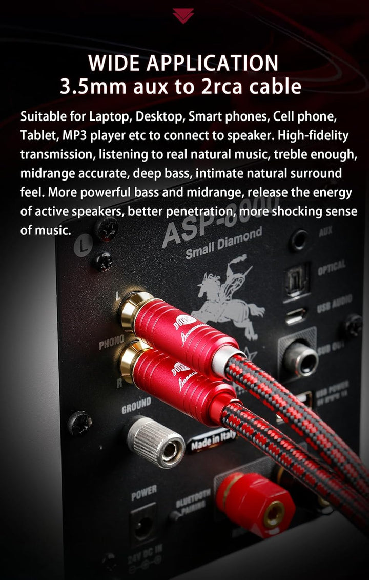 BOAACOUSTIC JIB Audiophile 2xCinch auf klinke 3,5 Audio Kabel, 3,5mm aux Stecker auf 2 RCA Stecker A