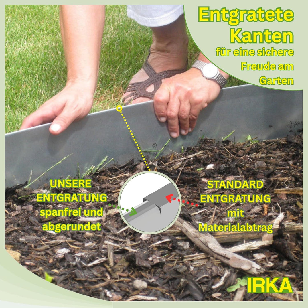 IRKA Rasenkantenband 15 cm x 15m x 1mm Flexible Beeteinfassung | Rasenkante Metall verzinkt 15cm mit