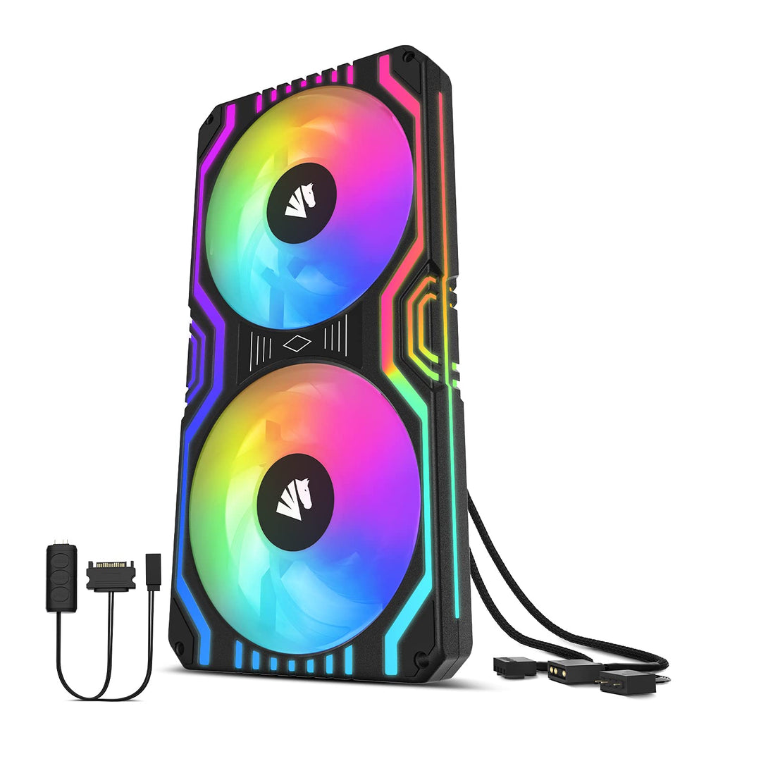 AsiaHorse 2 in 1 PC Gehäuselüfter, 2 * 120mm ARGB PC Lüfter mit 48 Adressierbare LEDs, CPU Gehäuse L