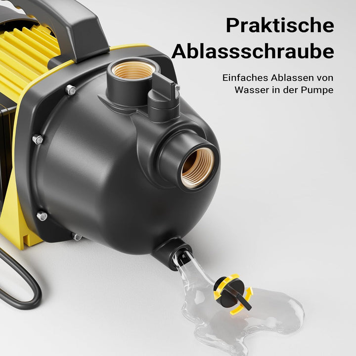 Gartenpumpe 3800l/h, 1200W mit Tragegriff & Wasserablassschraube, max. Förderhöhe 48m, für Süsswasse