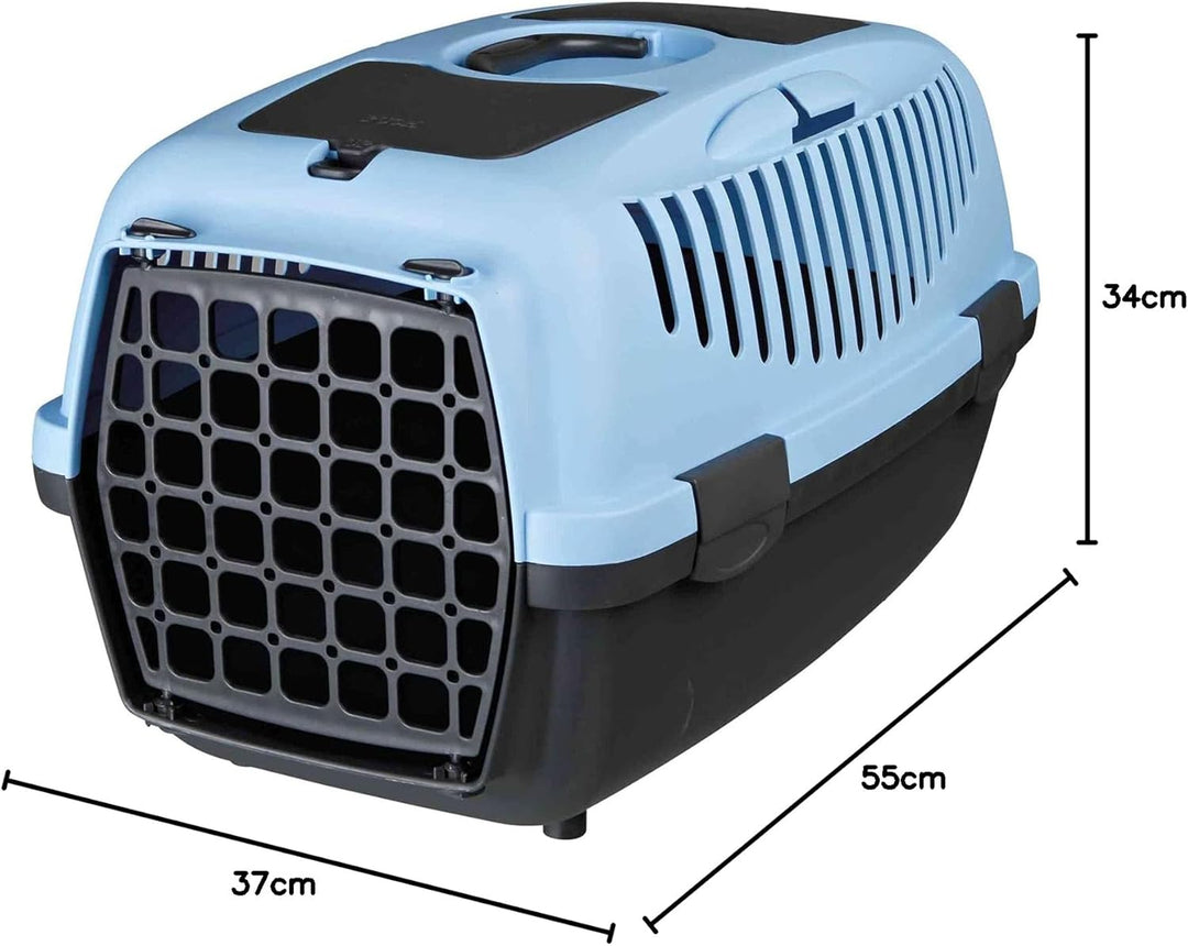 TRIXIE Transportbox Capri 2 – XS-S: 34 × 31 × 55 cm, grau/blau, Transportbox für Hunde bis 8 kg – Tr