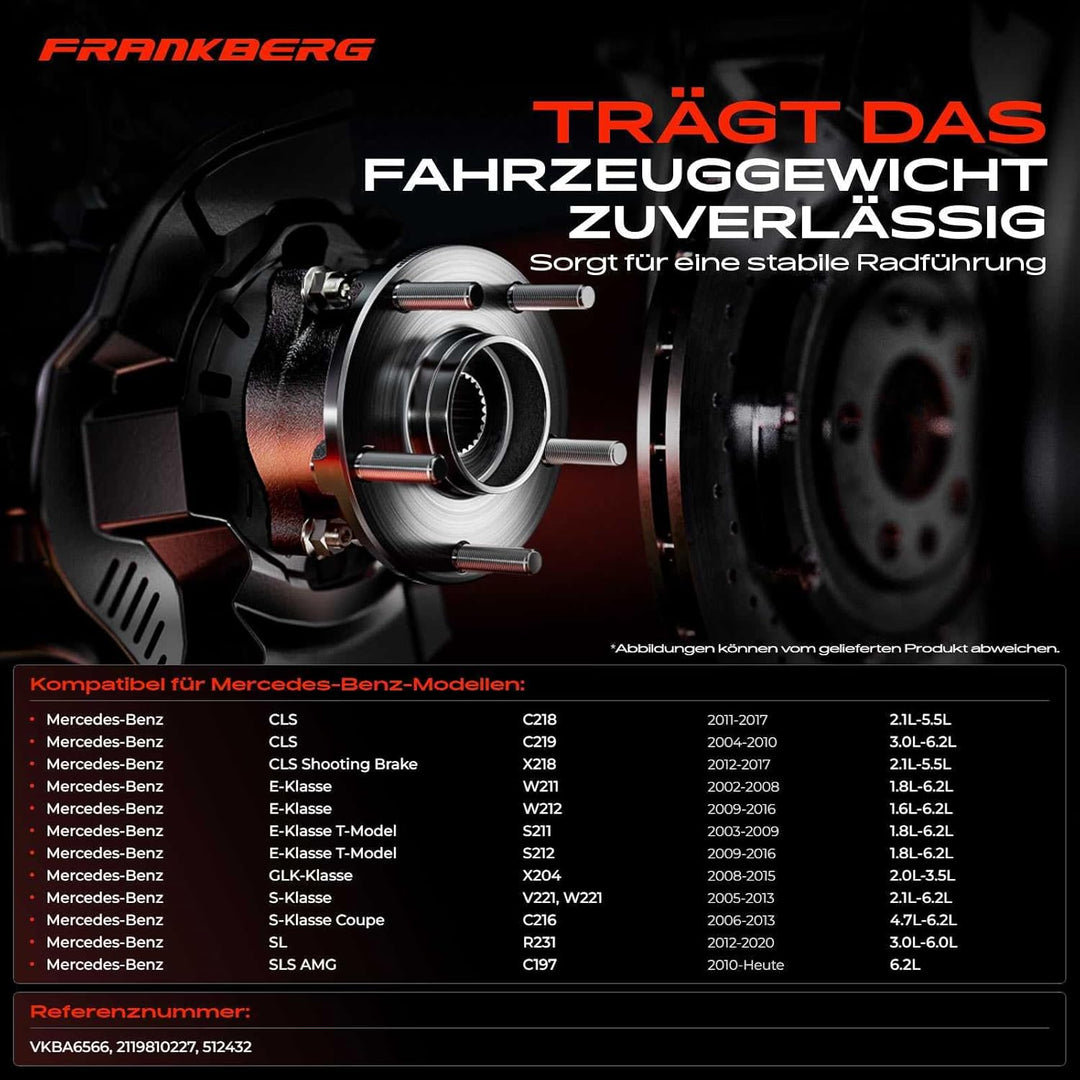 Frankberg 1x Radnabe Radlagersatz Hinterachse Kompatibel mit CLS C218 2011-2017 CLS C219 2004-2010 E