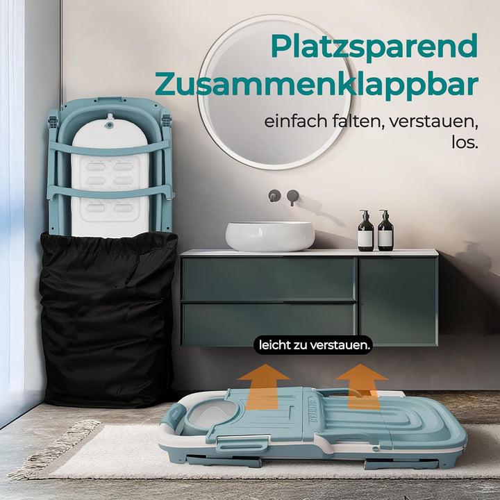 SereneLife Faltbare Badewanne Erwachsene 150 cm – Mobile Klappbare Badewanne für Dusche mit Deckel u