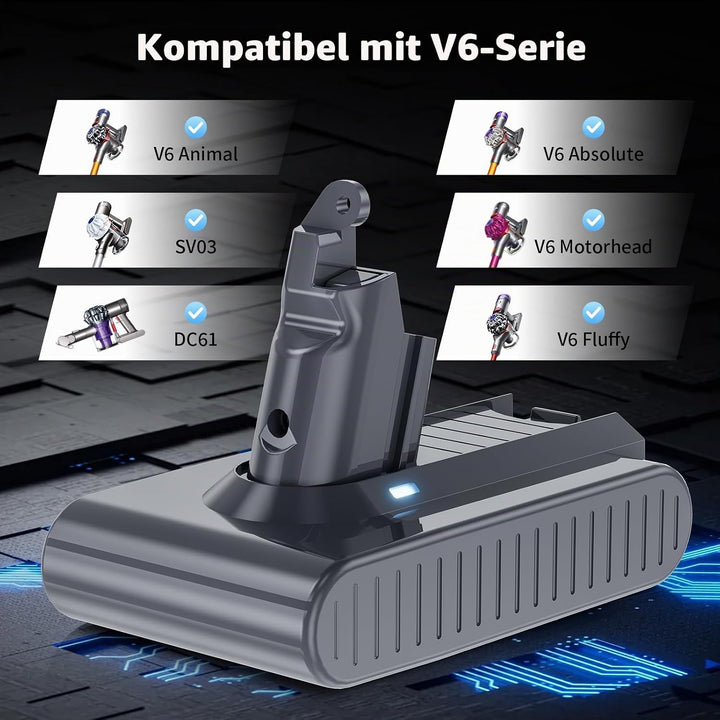 Akku für Dyson V6 DC62, Ersatzakku Li-ion für Dyson V6 Animal Trigger Fluffy Motorhead Absolute DC58