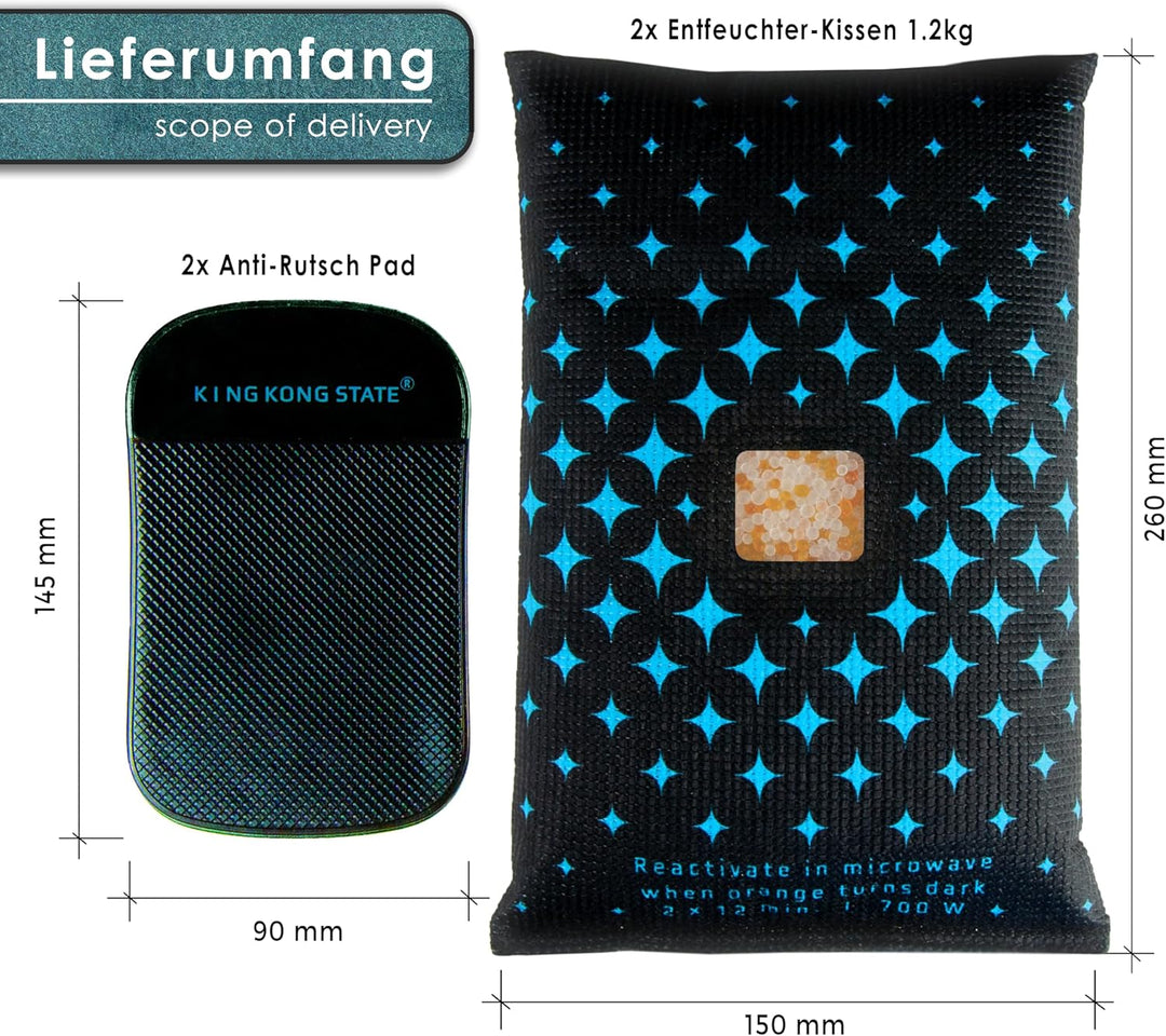 Luftentfeuchter für Autos - XXL Entfeuchter-Kissen 2x 1,2kg für beschlagene Autoscheiben - mit Indik