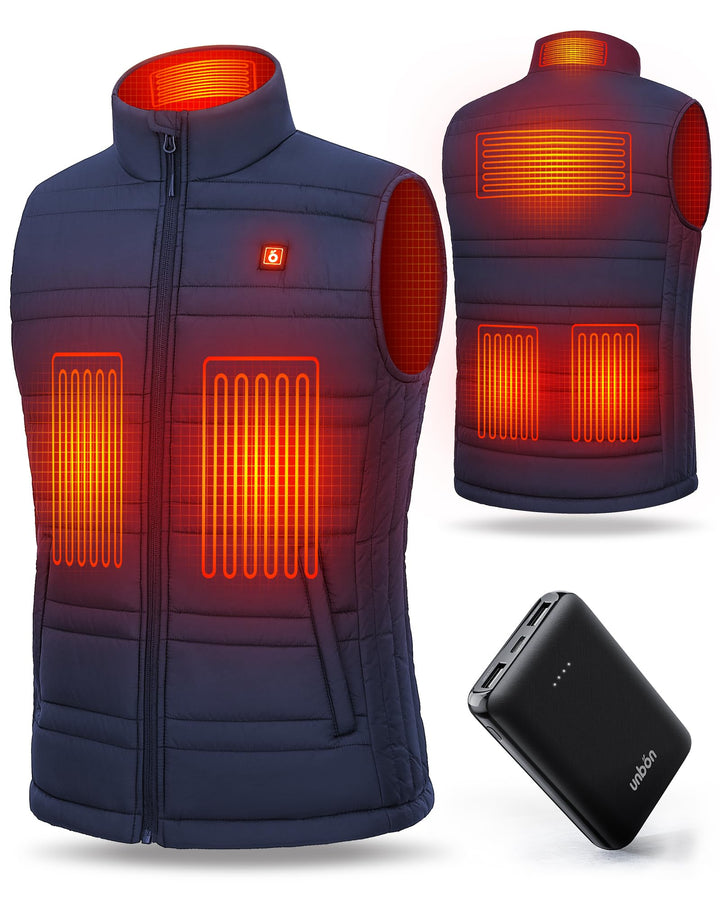 UNBON Beheizbare Weste, Heizweste Herren Damen, Beheizbare Jacke mit Powerbank 10000mAh USB, Beheizt