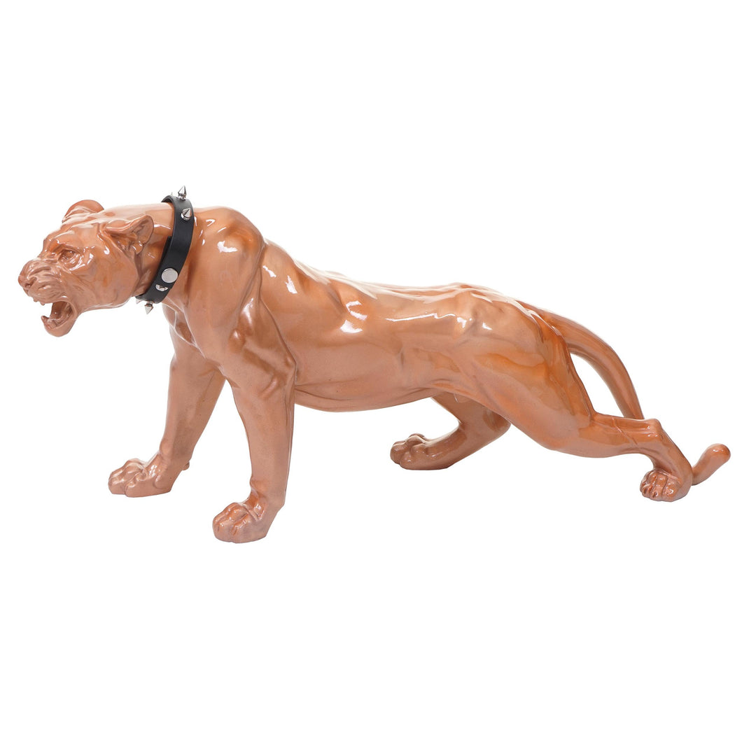 Mendler Deko Figur Leopard 59cm, Polyresin Skulptur Panther, In-/Outdoor - antik Hochglanz mit Halsb