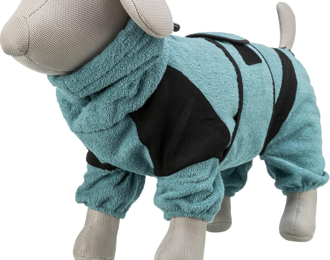 TRIXIE Bade- und Hausoverall - für Hunde Hundemantel aus Frottee - M (46 cm) Petrol, wärmender Hund