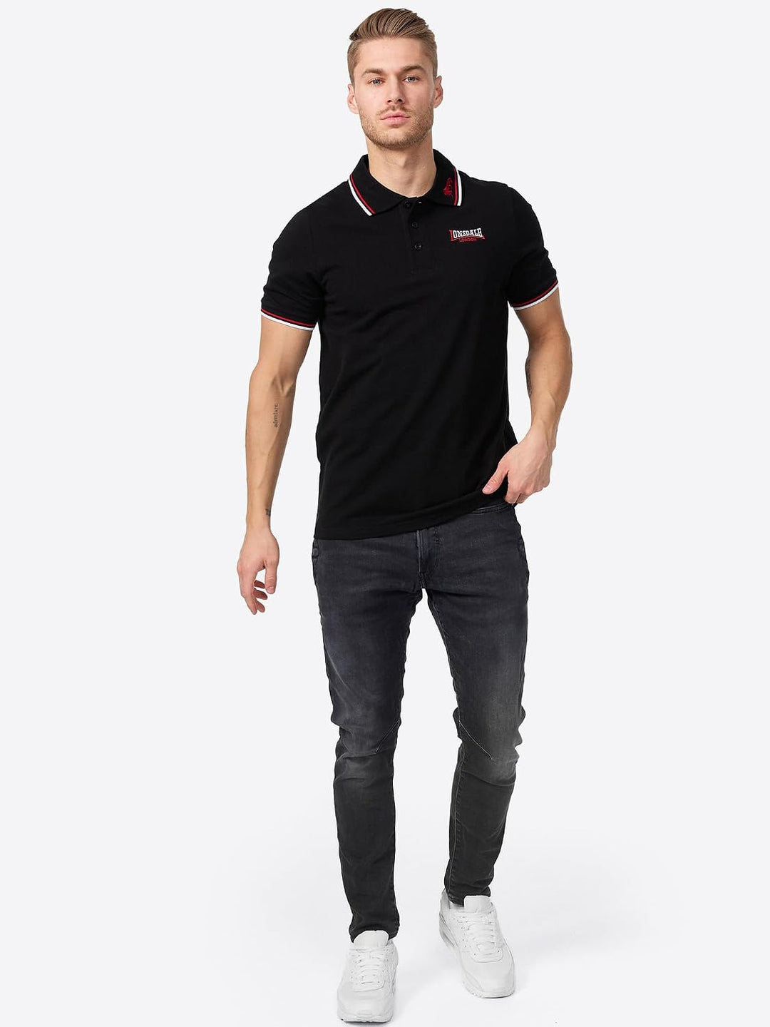 Lonsdale Herren kurzarm Polohemd Lion S Black / Dark Red / White, S Black / Dark Red / White