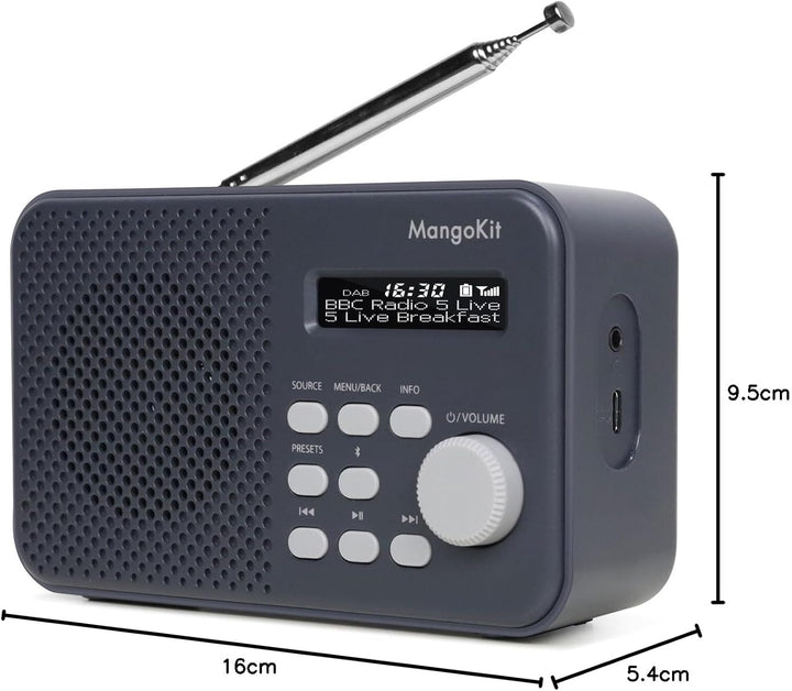 MangoKit MD2 DAB/DAB Plus Radio mit Bluetooth,Digitalradio,UKW Radio, kleines Küchenradio mit Netzbe