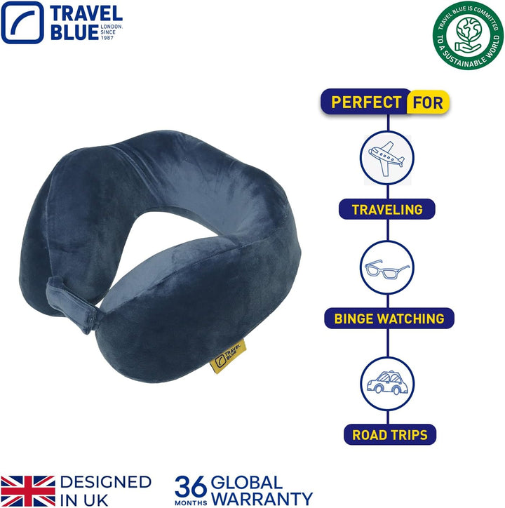 Travel Blue Reisekissen Memory Foam - Ergonomisches, Leichtes Nackenkissen für Flugzeug, Auto, Büro