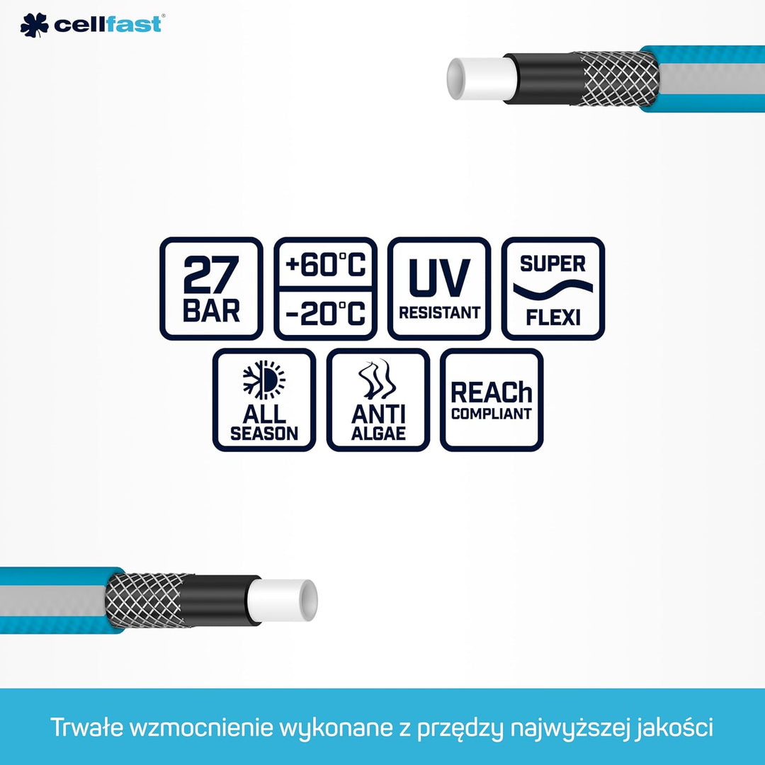 Cellfast Gartenschlauch IDEAL, Strapazierfähig, Flexibel, 4-lagig, Haltbare Kreuzgeflecht, UV und Al
